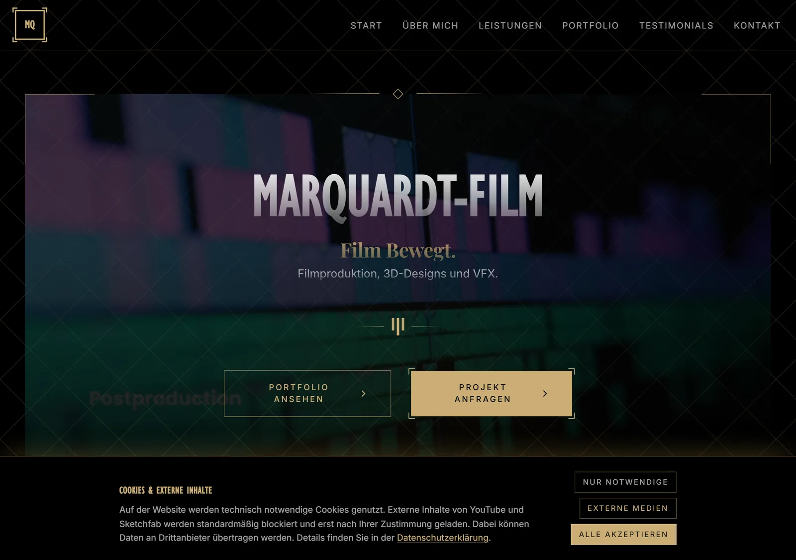Screenshot der Hero-Section von marquardt-film.de