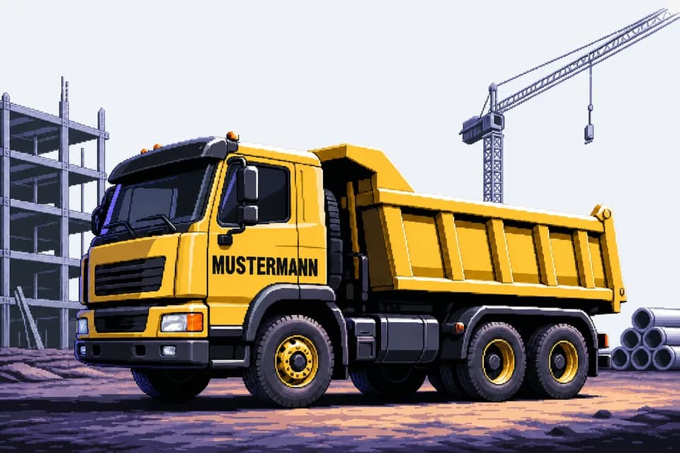 Pixel-Art LKW mit Aufschrift Mustermann für Bautransporte