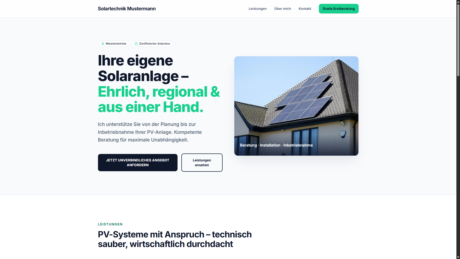 Solartechnik Mustermann — KMU-Leadpage